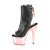 ADORE-1018 Black Faux Leather/Rose Gold Chrome