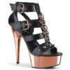 DELIGHT-658 Black Faux Leather/Rose Gold Chrome