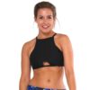 BK30b Black Halter Crop Top feat Keyhole Racerback