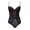French Lace and Satin Bodysuit  with inbuilt bra BS4 in black