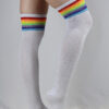 Rhinestone Knee High Football Socks White Rainbow