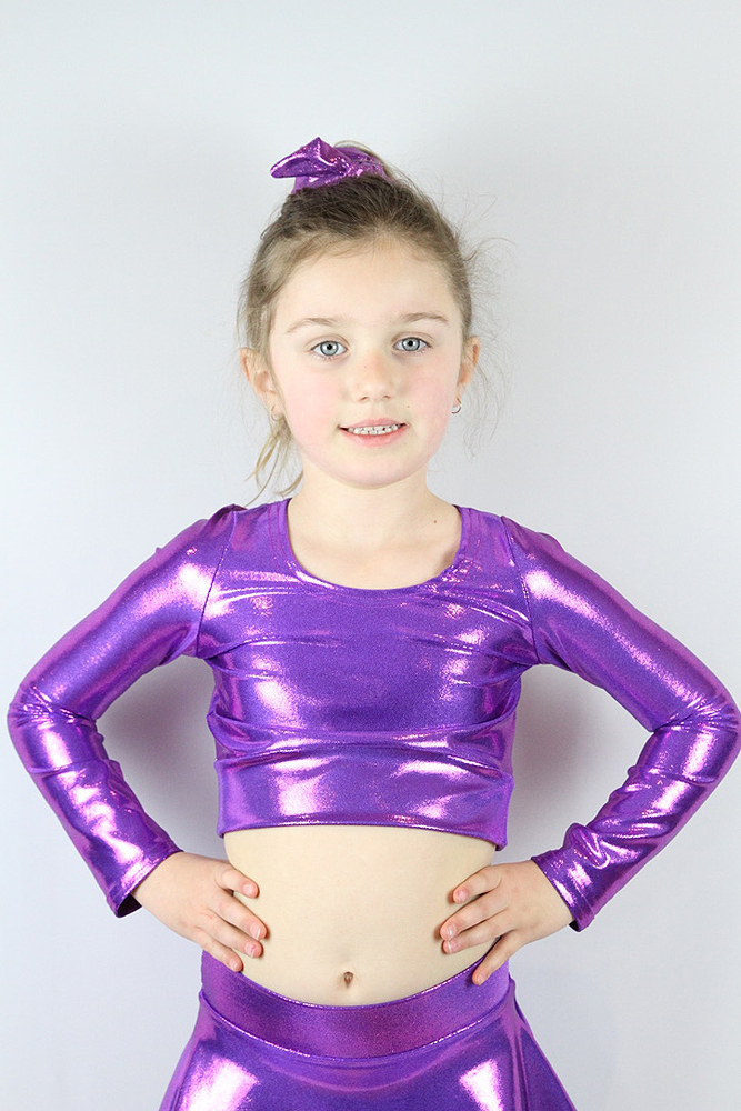 Buy Purple Sparkle Long Sleeve Crop Top Youth Girls Online | Fairy Pole ...