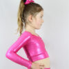 Pink Sparkle Long Sleeve Crop Top Youth Girls