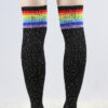 Rhinestone Knee High Football Socks Black Rainbow