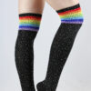 Rhinestone Knee High Football Socks Black Rainbow