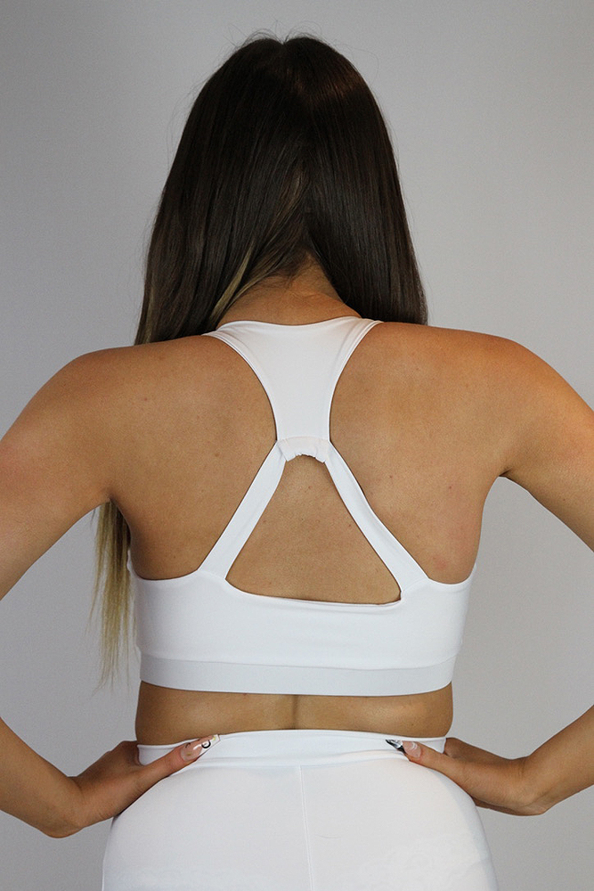 Matte White Push Up Plunge Sports Bra