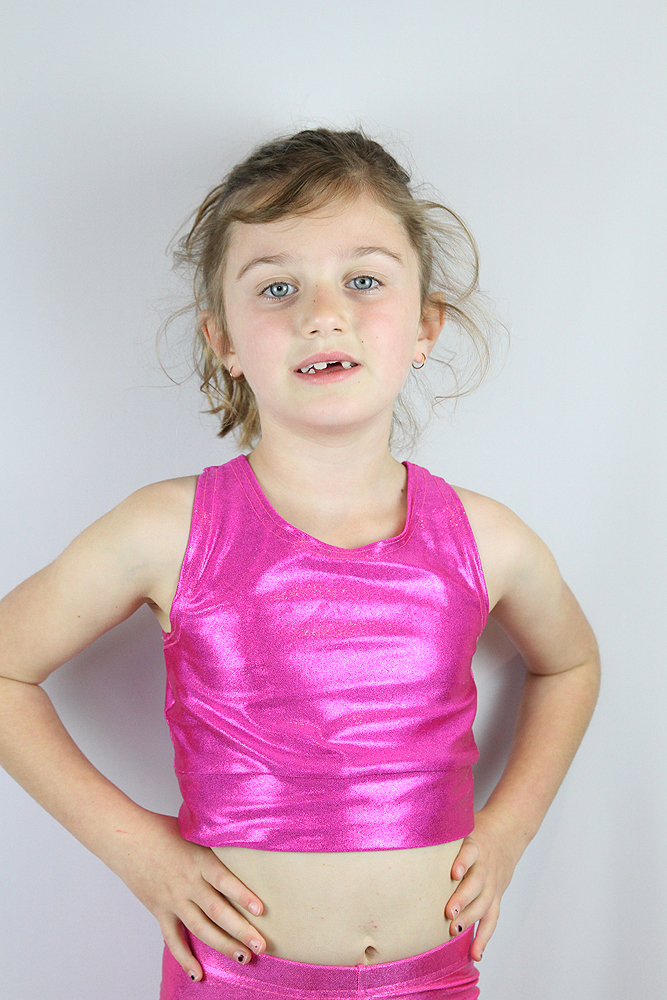 Pink Sparkle Long Line Crop Top Youth Girls