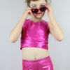 Pink Sparkle Long Line Crop Top Youth Girls