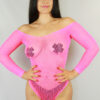 Fishnet Rhinestone Small Hole Bodysuit &#8211; Pink