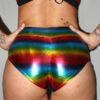 Rainbow Mid Waisted BRAZIL Scrunchie Bum Shorts