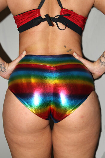 Rainbow Mid Waisted BRAZIL Scrunchie Bum Shorts