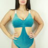 Velveteratti Side Cut Out One Piece Leotard Bodysuit &#8211; Glitter Turquoise