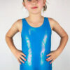 Girls Aqua Blue Sparkle Sleeveless One Piece Leotard For Gymnastics