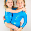 Aqua Blue Sparkle Long Sleeve One Piece Girls Leotard For Gymnastics