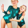 Jade Green Sparkle Long Sleeve One Piece Girls Leotard For Gymnastics