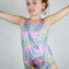 Girls Retro Sparkle Sleeveless One Piece Leotard For Gymnastics