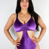 Velvet Sparkle Side Cut Out One Piece Leotard Bodysuit -Purple