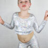 White Sparkle Long Sleeve Crop Top Youth Girls