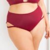 Khloe Cut Out High Waist Bottoms &#8211; Wine &#8211; Size 16