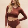 High Waist Bottom &#8211; Ribbed Scrunch Recycled Bottoms Choco