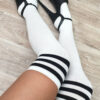 White thigh high socks with black stripe