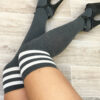 Charcoal Thigh High Socks With White Stripe