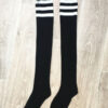 Black Thigh High Socks with White Stripe