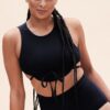 Mabel Top &#8211; Ribbed High Neck Tie Front Crop Top Black