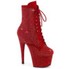 ADORE-1020RM Red Faux Suede-Rhinestones Mesh/Red Matte