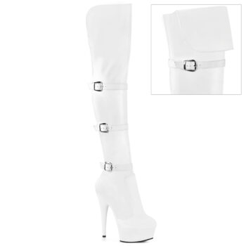 DELIGHT-3018 White Stretch  Faux Leather/White Matte