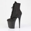 FLAMINGO-1020RM Black Faux Suede-Rhinestones Mesh/Black Matte