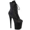 FLAMINGO-1020RM Black Faux Suede-Rhinestones Mesh/Black Matte